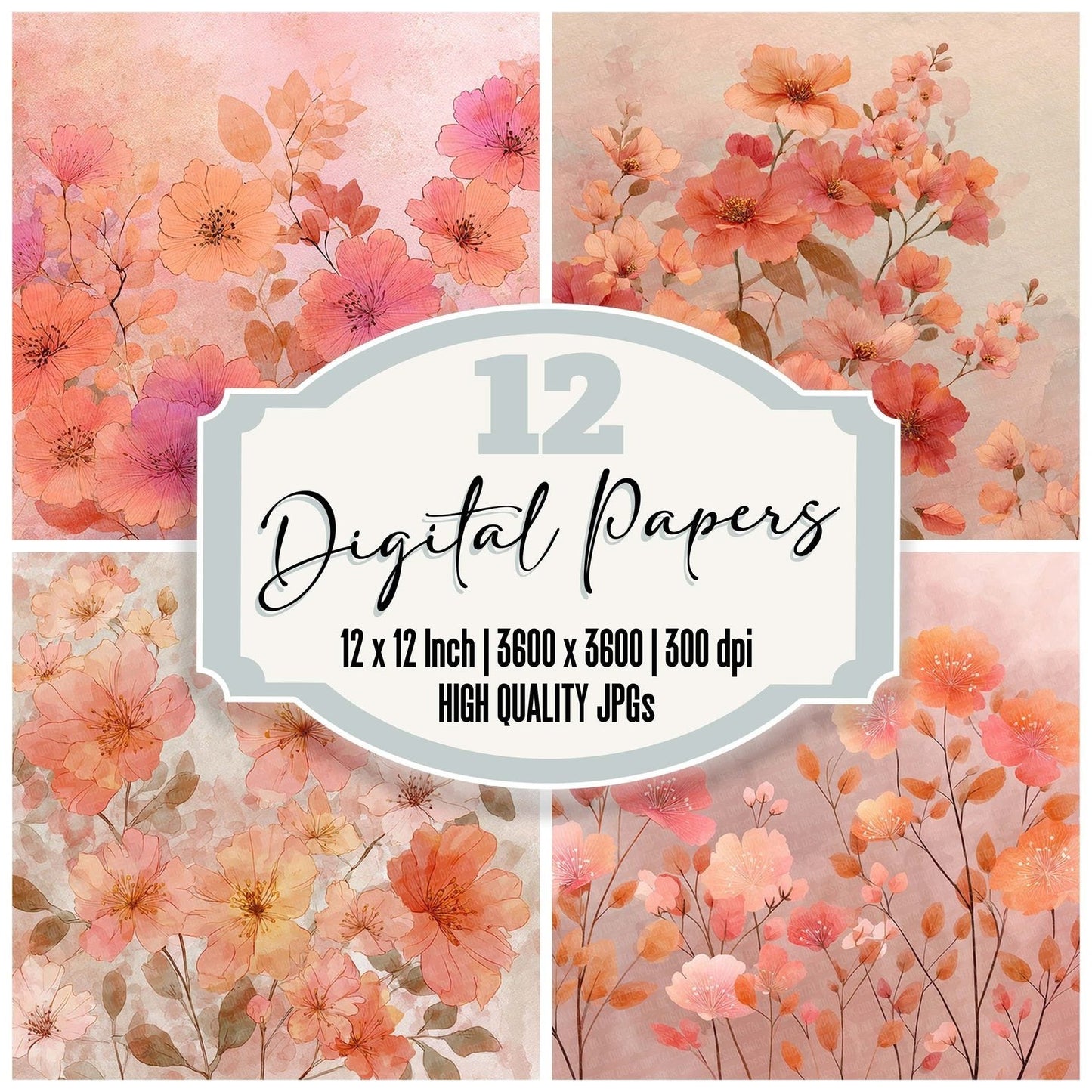 Coral Midsummer Digital Paper Pack (DDD001247)