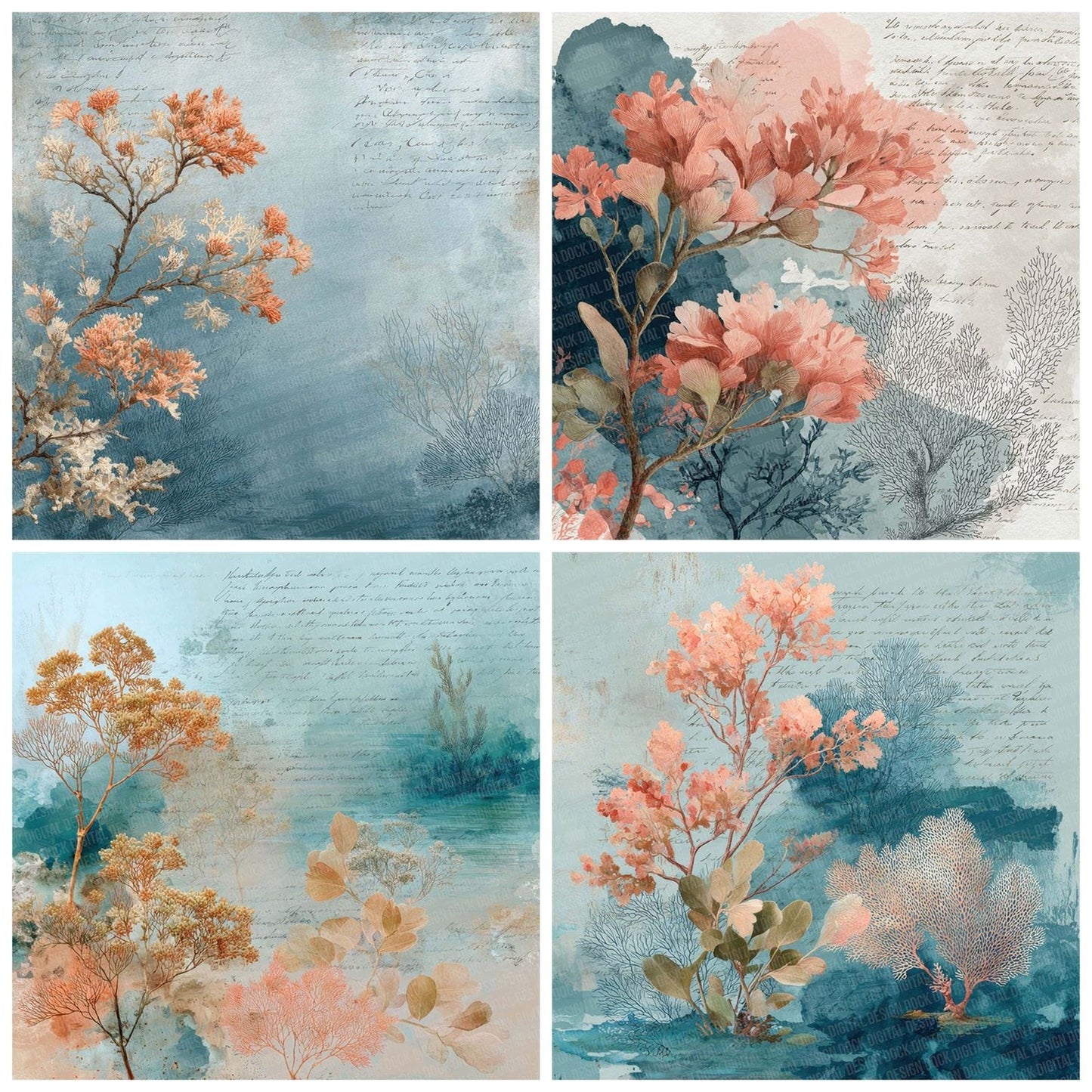 Coral Study Notes Wash Digital Paper Pack (DDD001259)