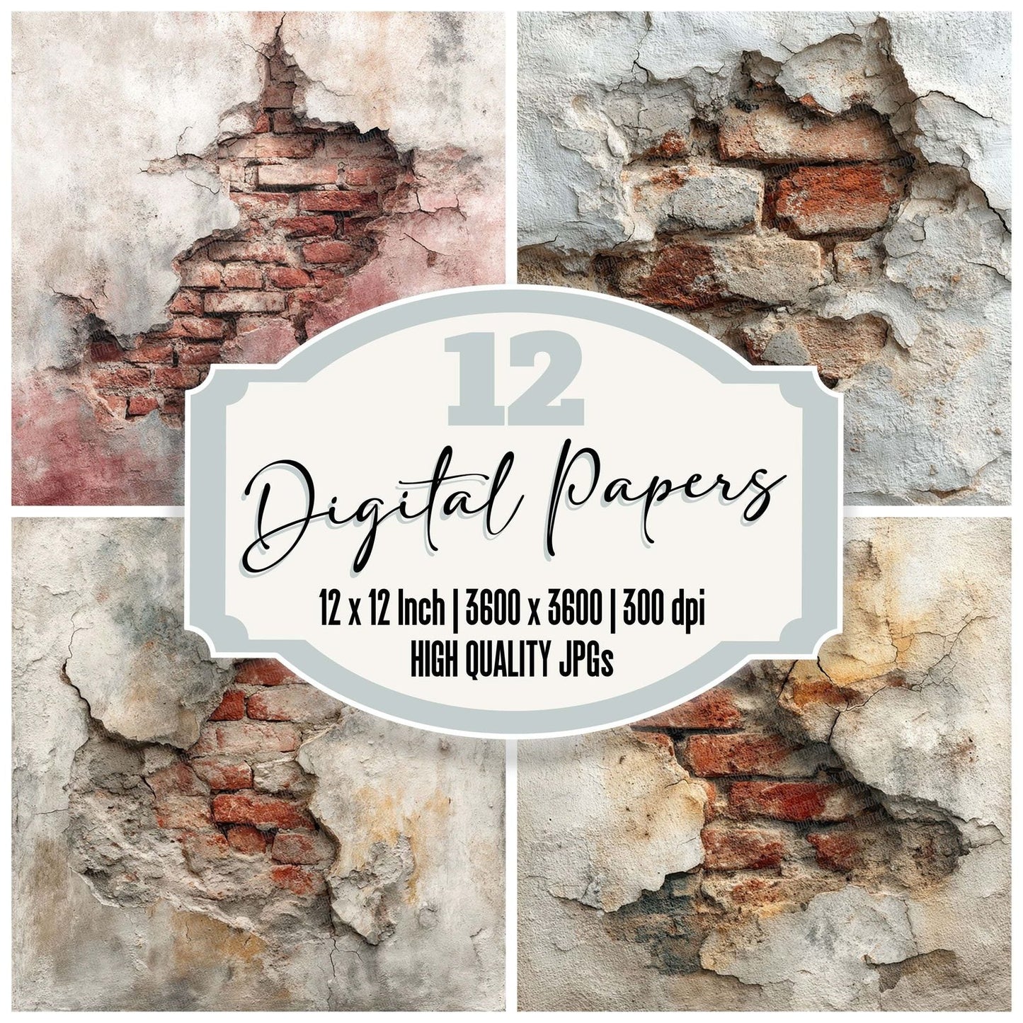 Cracked Plaster Brick Wall Digital Paper Pack (DDD001305)