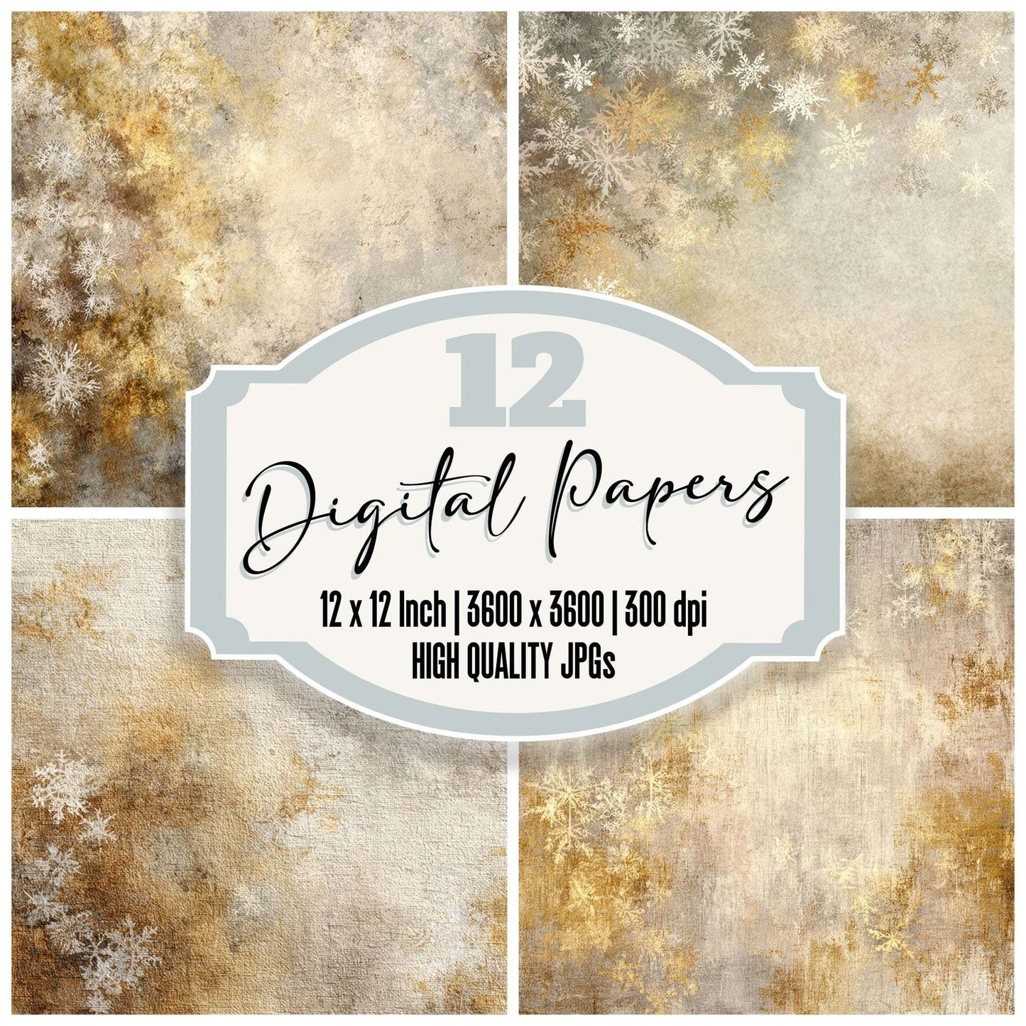 Cream Gold Christmas Background Digital Paper Pack (DDD007635)