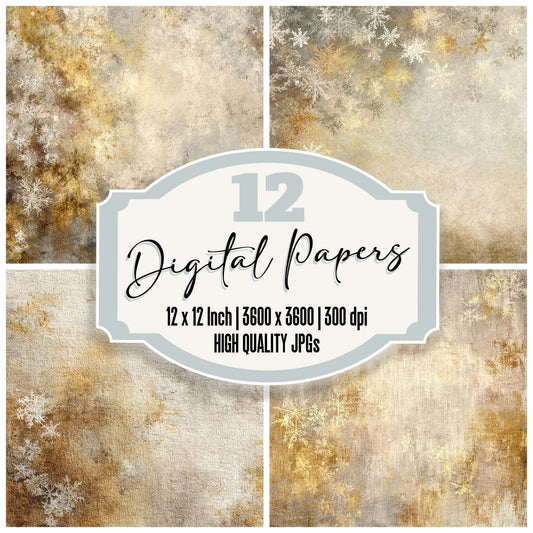 Cream Gold Christmas Background Digital Paper Pack (DDD007635)