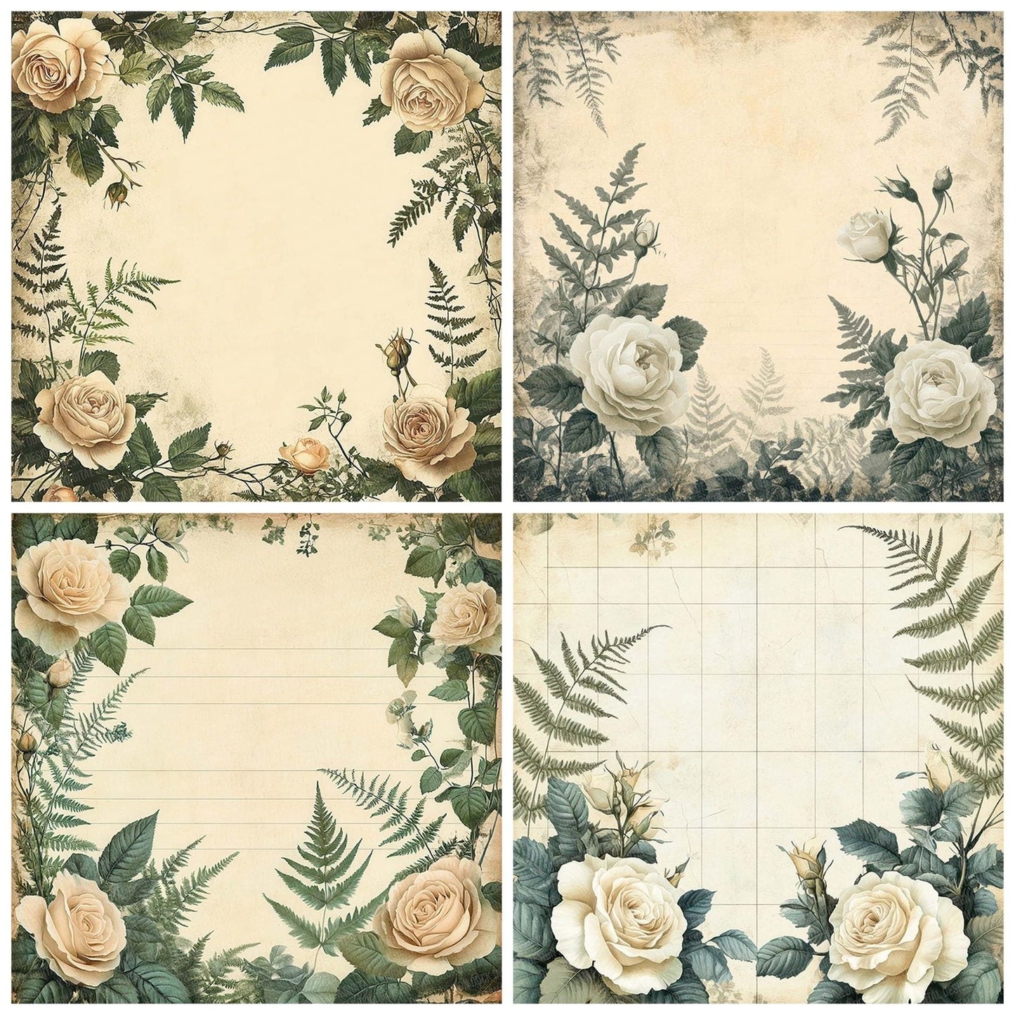 Cream Rose Lined Digital Paper Pack (DDD001326)