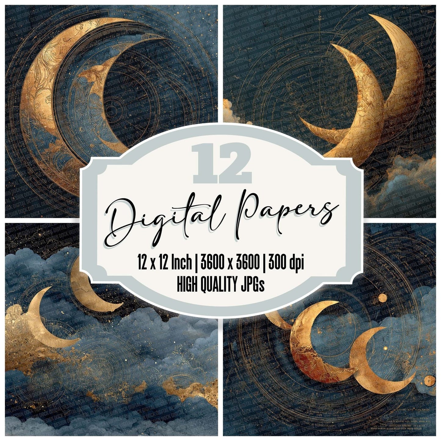 Crescent Moon Celestial Digital Paper Pack (DDD007636)