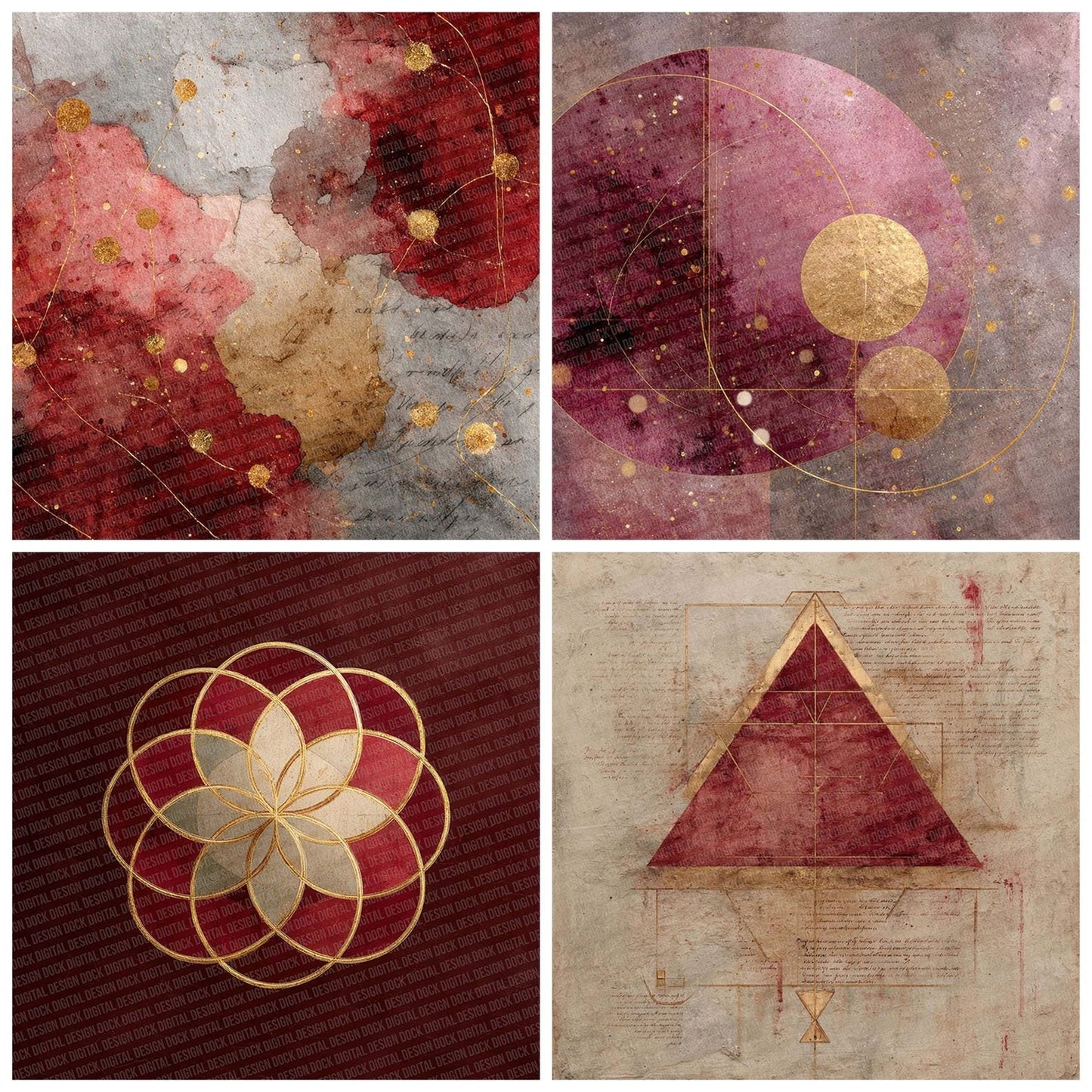 Crimson Gold Sacred Layers Digital Paper Pack (DDD001333)