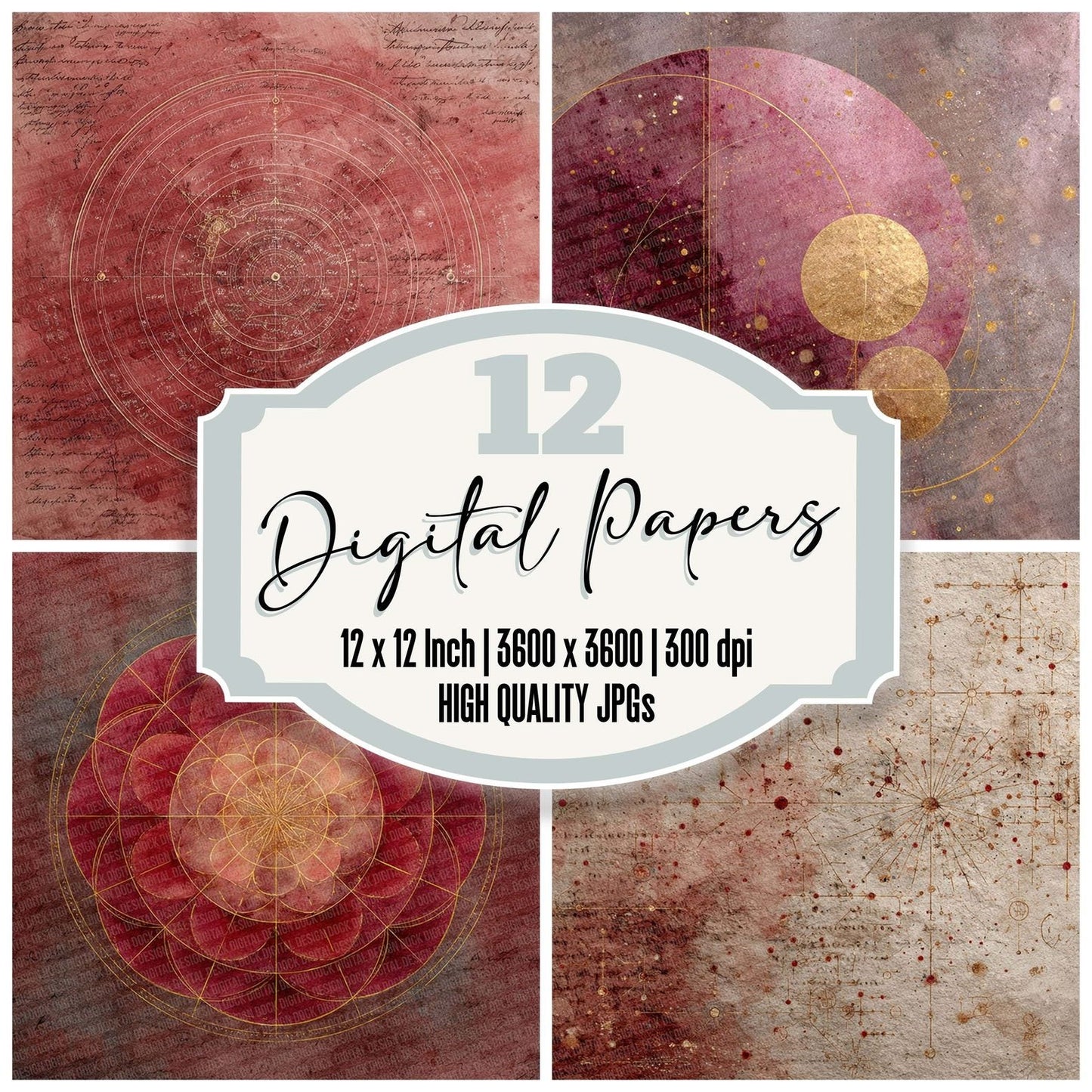Crimson Gold Sacred Layers Digital Paper Pack (DDD001333)