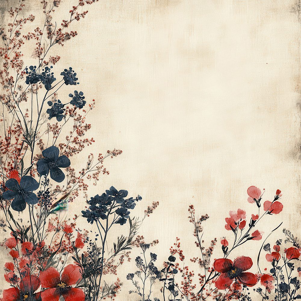 Crimson Navy Bloom Edge Digital Paper Pack (DDD001335)