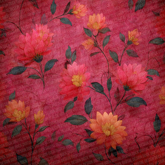 Crimson Parchment Fabric Layer Floral Script Digital Paper Pack (DDD001337)