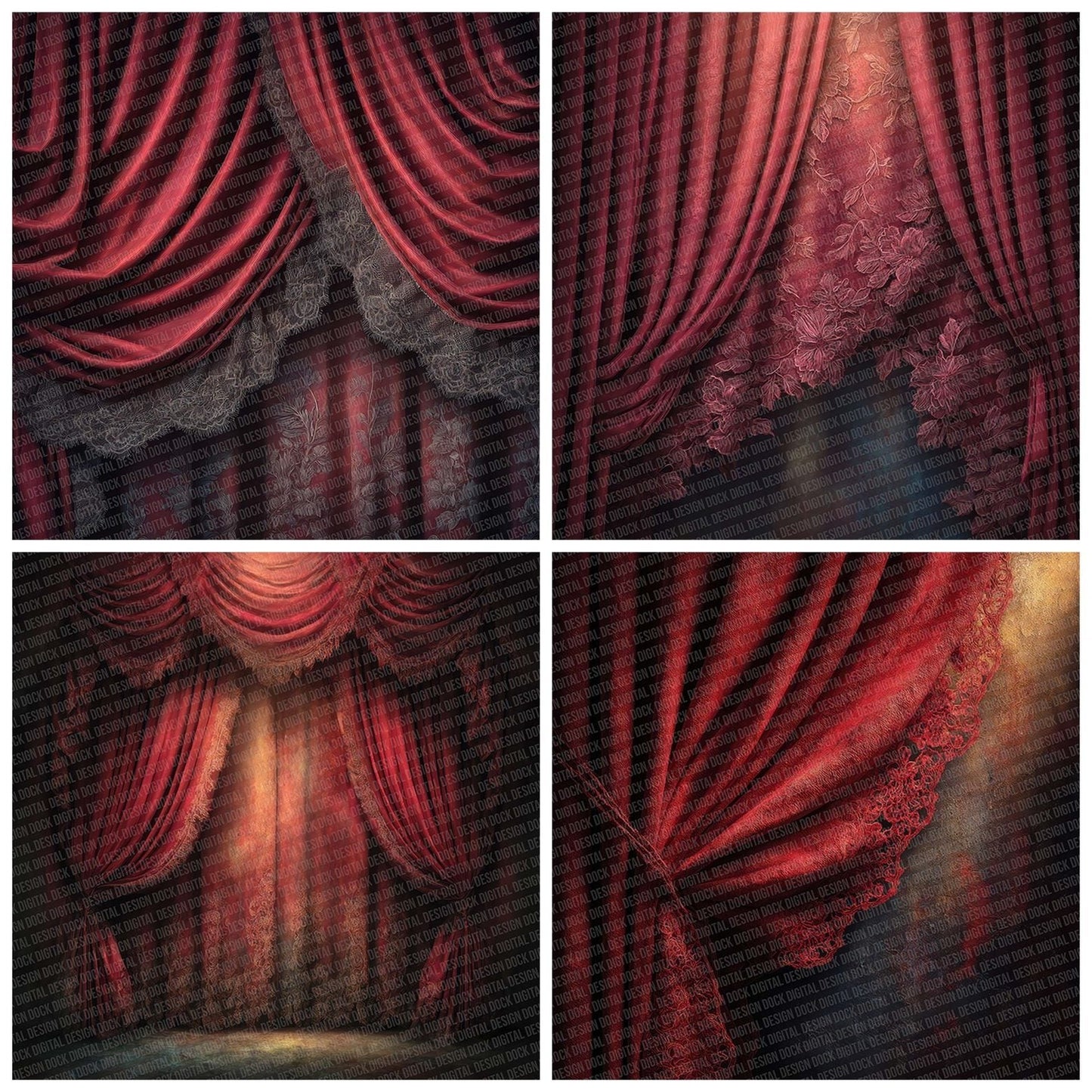 Crimson Velvet Lace Curtain Digital Paper Pack (DDD007637)