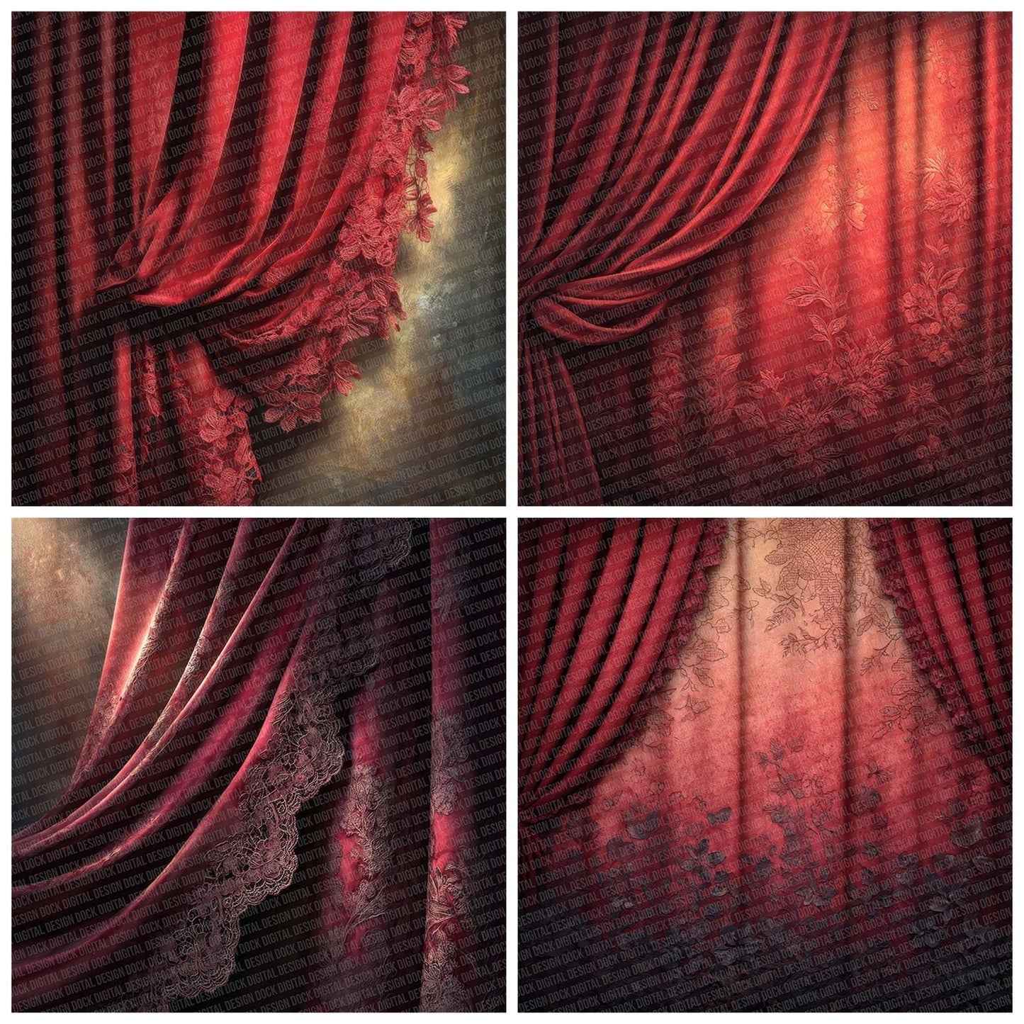 Crimson Velvet Lace Curtain Digital Paper Pack (DDD007637)