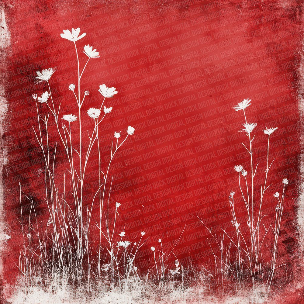 Crimson White Floral Frame Digital Paper Pack (DDD001344)