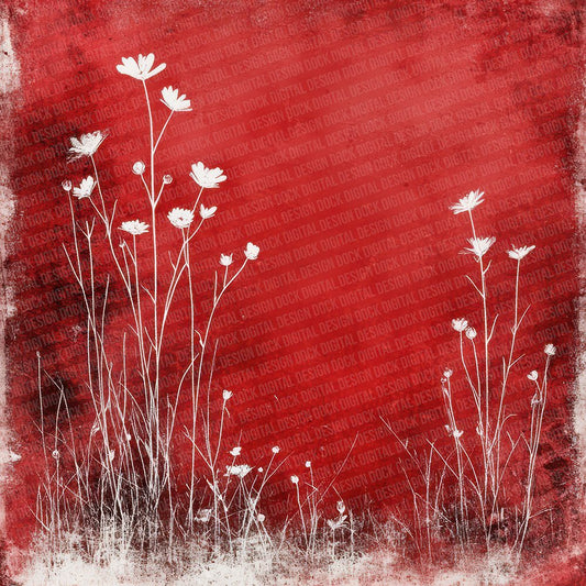 Crimson White Floral Frame Digital Paper Pack (DDD001344)