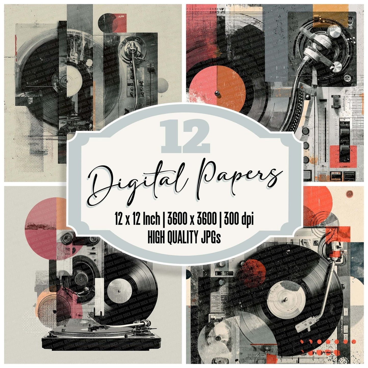 DJ Turntable Moodboard Digital Paper Pack (DDD001379)