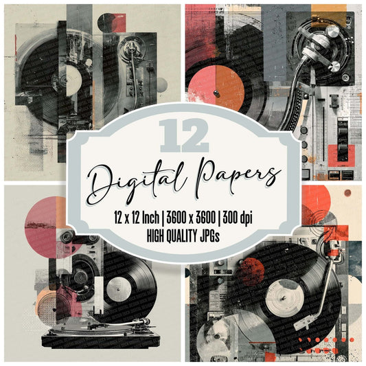 DJ Turntable Moodboard Digital Paper Pack (DDD001379)