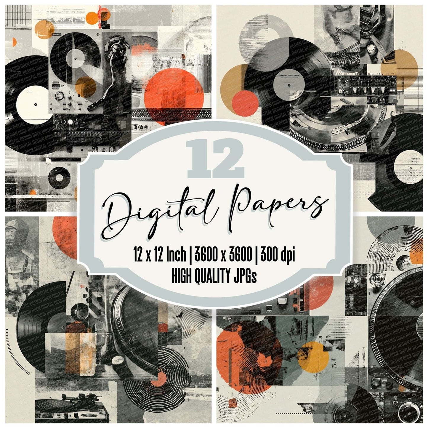 DJ Vinyl Moodboard Digital Paper Pack (DDD001380)
