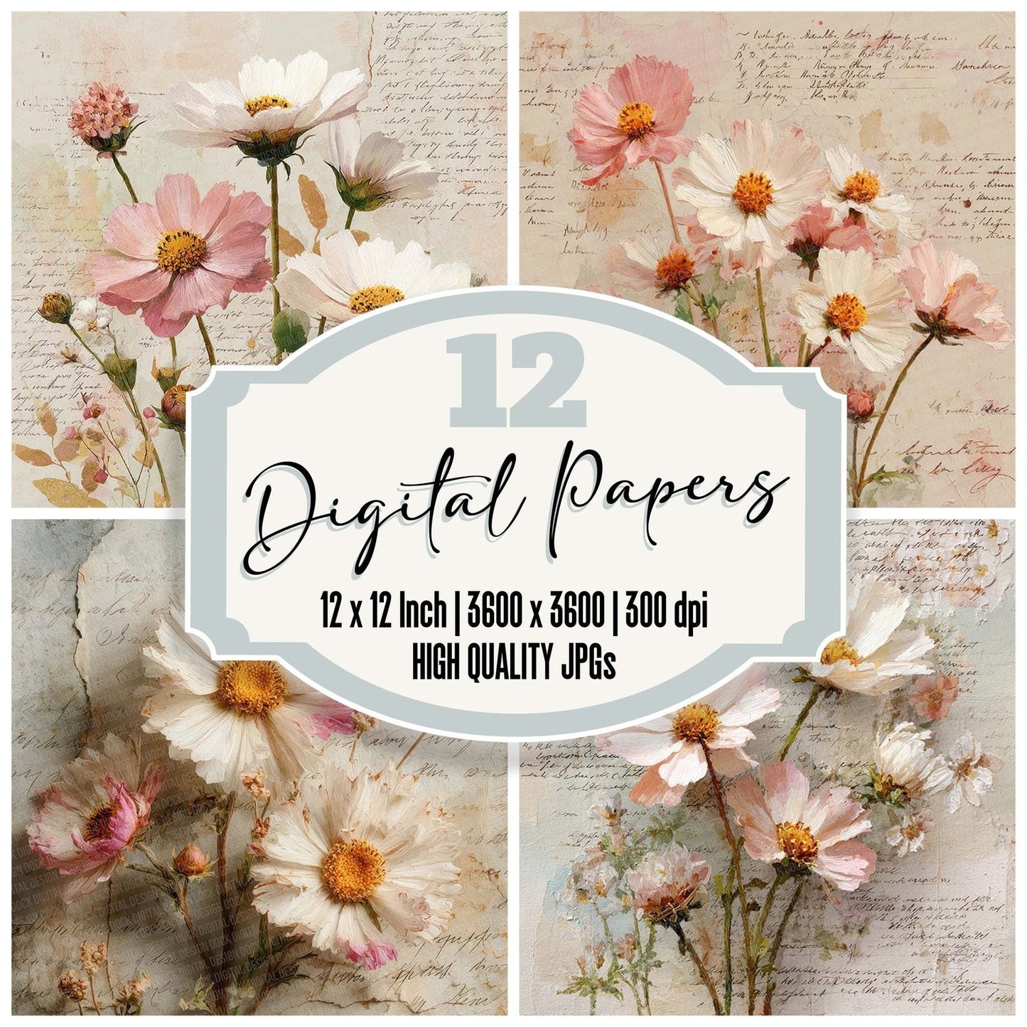 Daisy Botanical Note Digital Paper Pack (DDD007641)