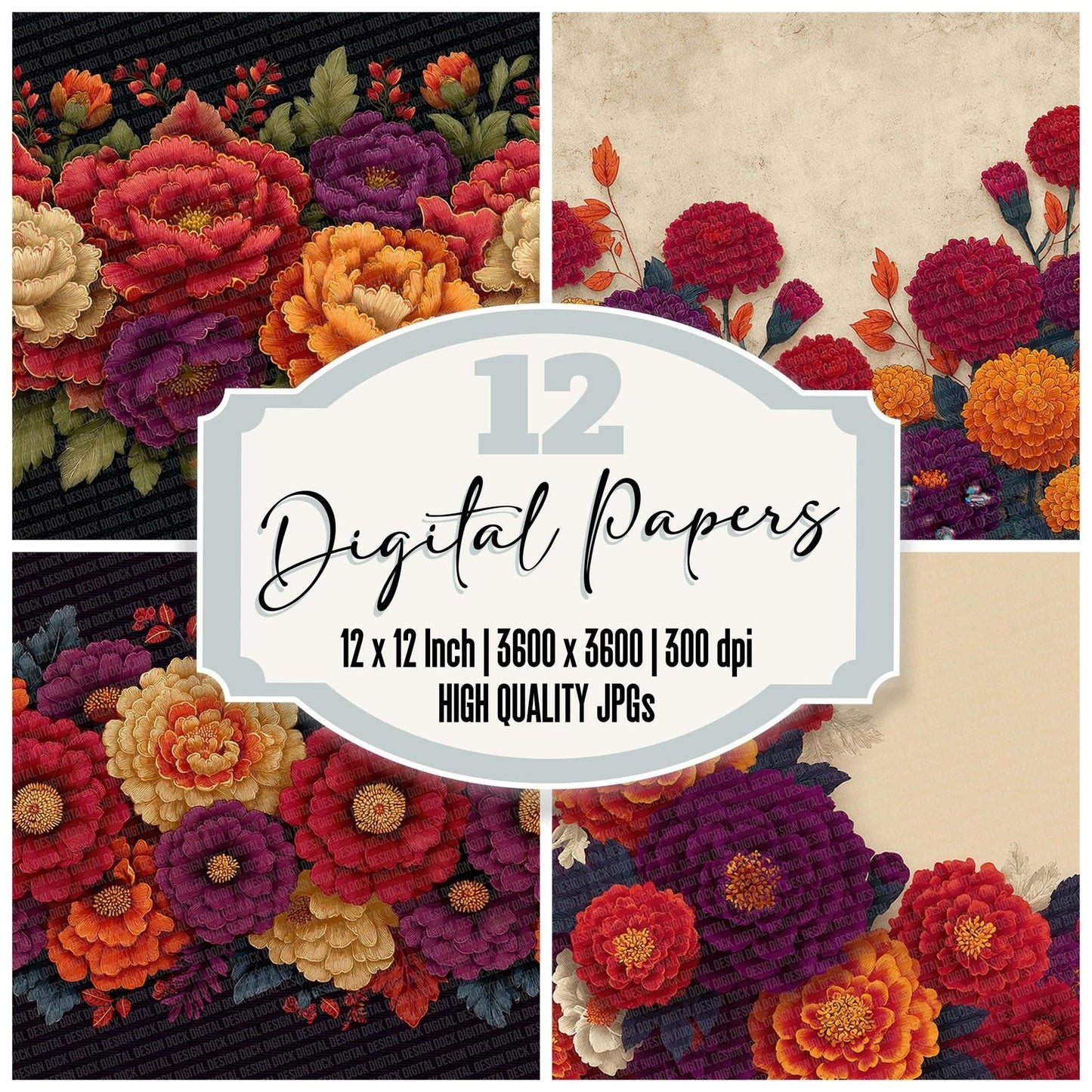 Day Of Dead Florals Digital Paper Pack (DDD001407)