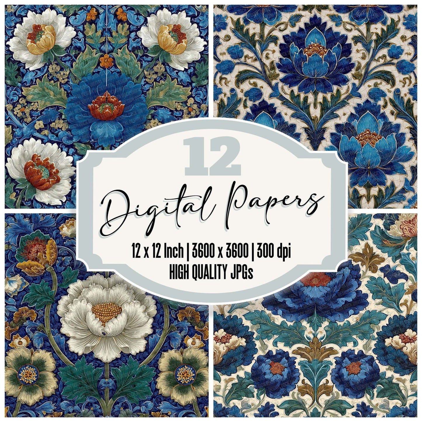 De Morgan Tile Floral Digital Paper Pack (DDD001408)
