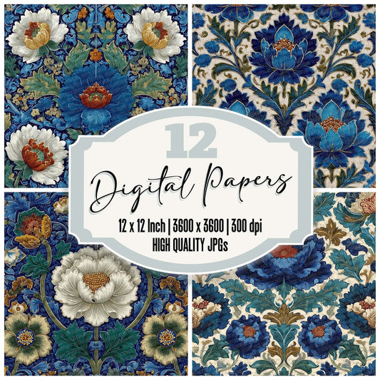 De Morgan Tile Floral Digital Paper Pack (DDD001408)