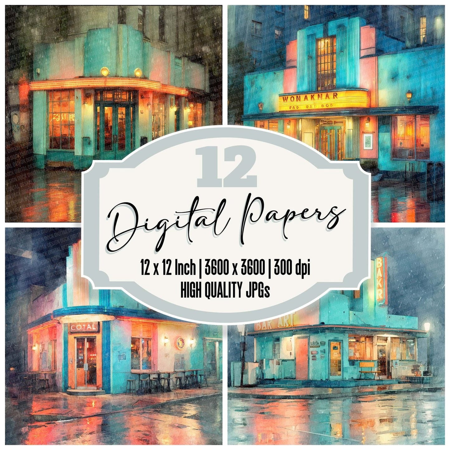 Deco Bar Glow Digital Paper Pack (DDD001415)