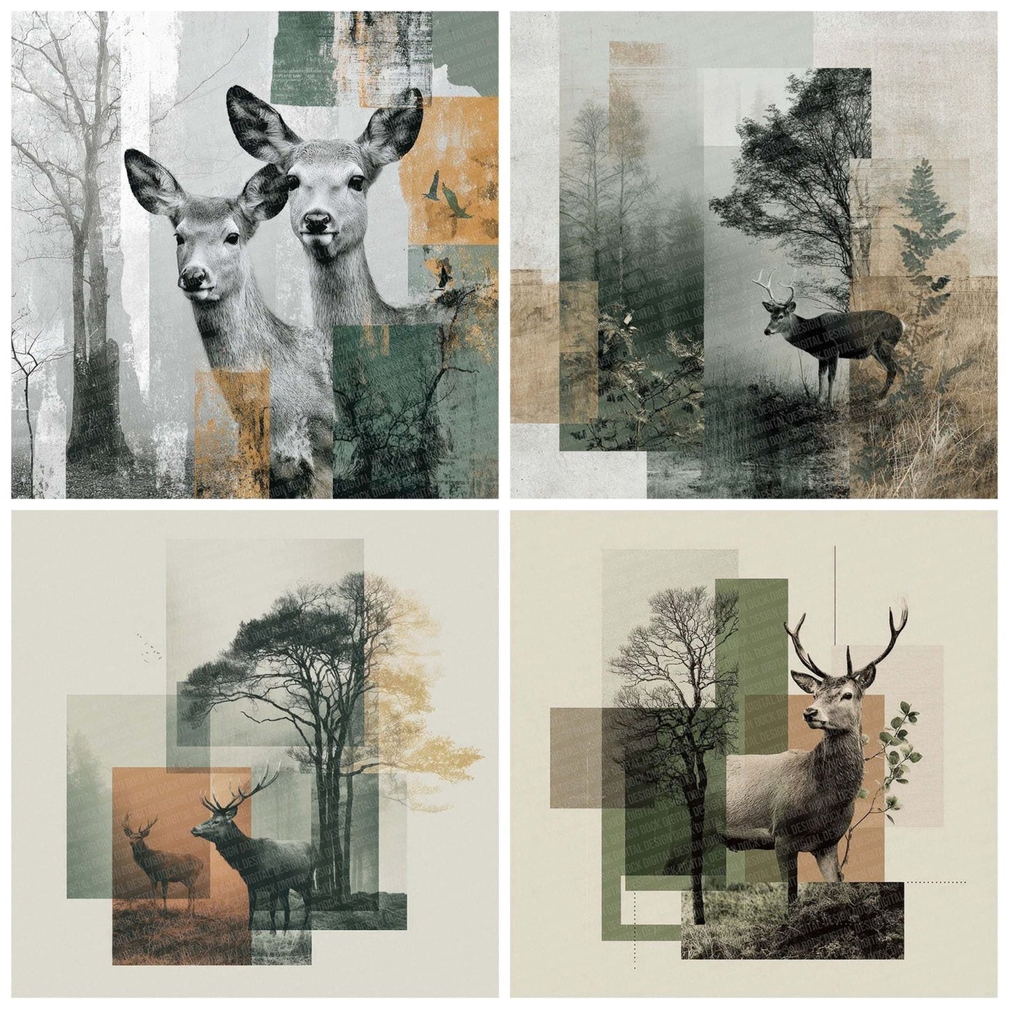 Deer Woodland Moodboard Digital Paper Pack (DDD001431)