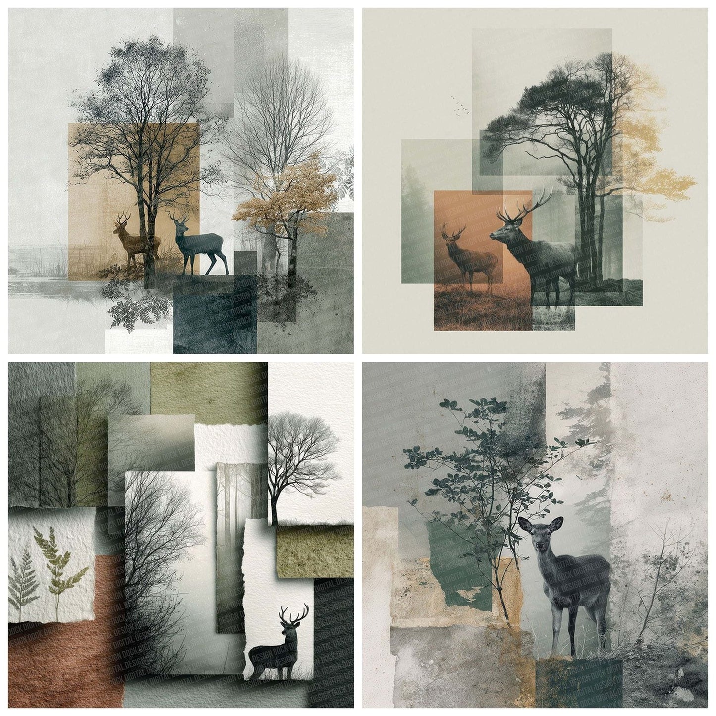 Deer Woodland Moodboard Digital Paper Pack (DDD001431)