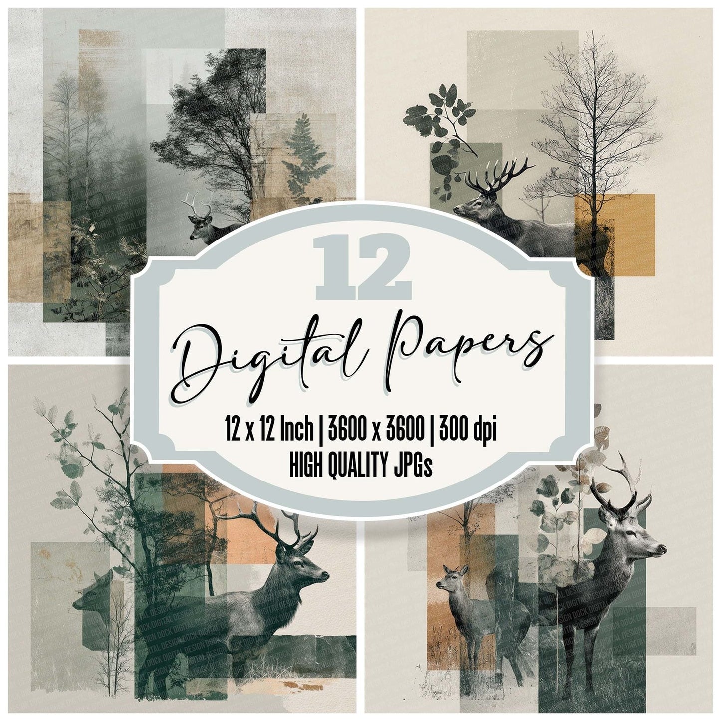 Deer Woodland Moodboard Digital Paper Pack (DDD001431)