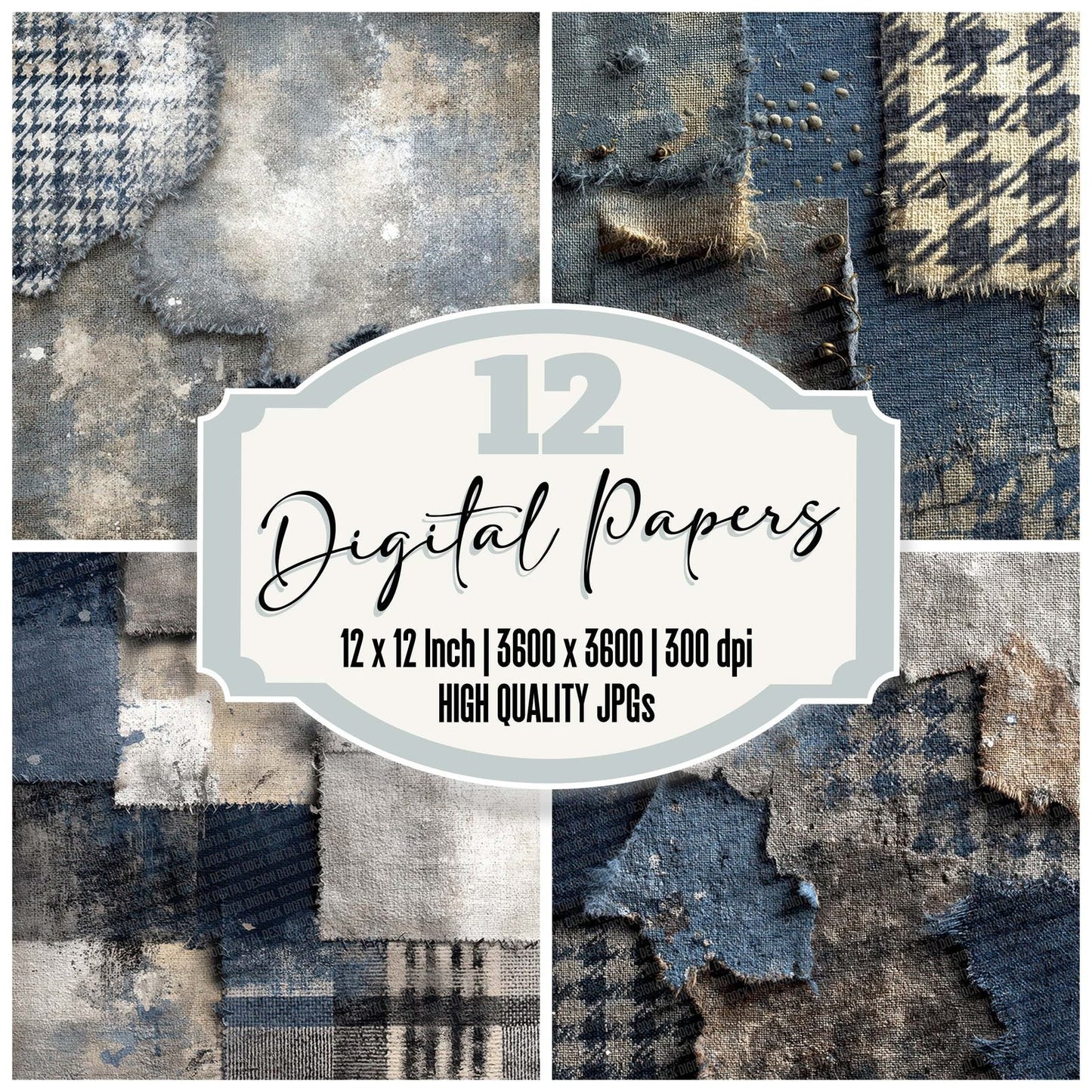 Denim Houndstooth Layers Digital Paper Pack (DDD001437)