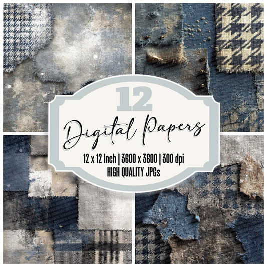 Denim Houndstooth Layers Digital Paper Pack (DDD001437)