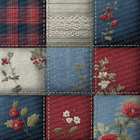 Denim Tartan Lace Patchwork Fabric Digital Paper Pack (DDD001442)