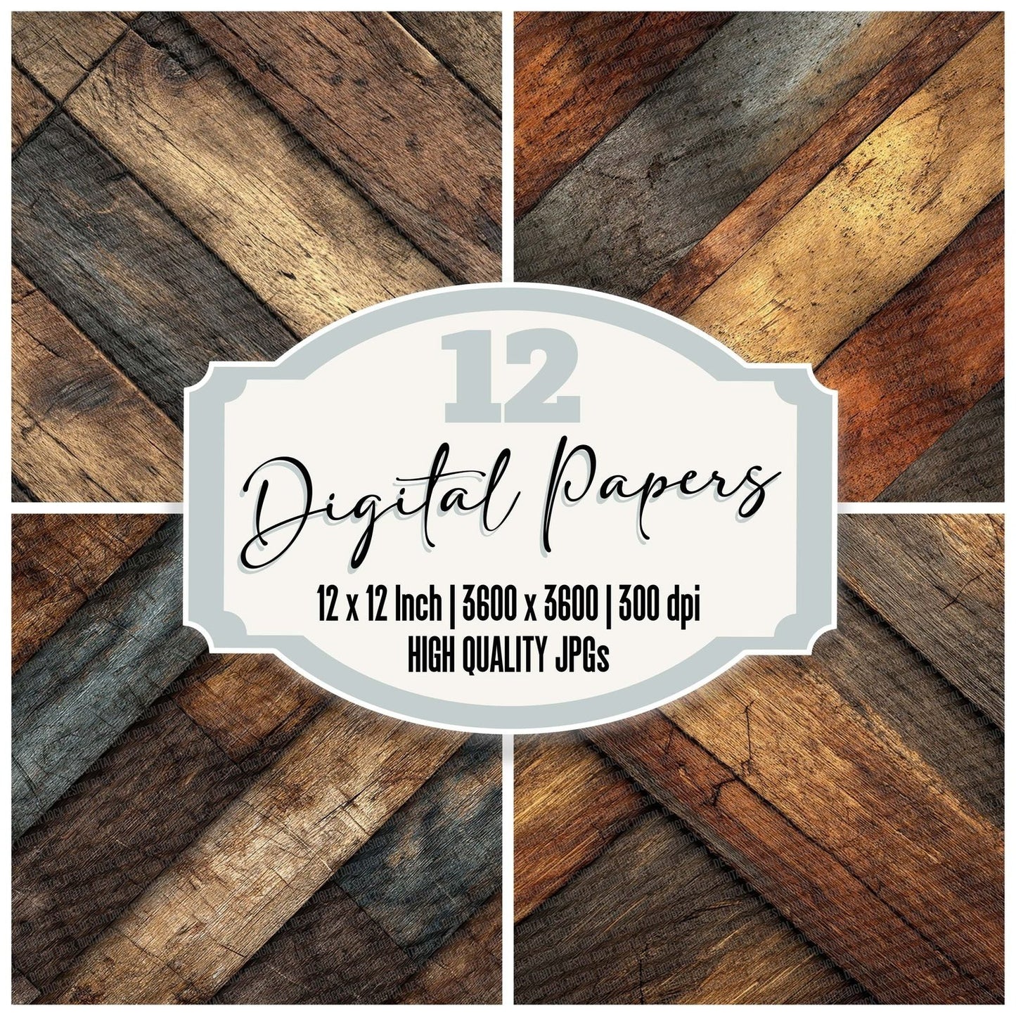 Diagonal Walnut Wood Floor Pattern Digital Paper Pack (DDD001460)