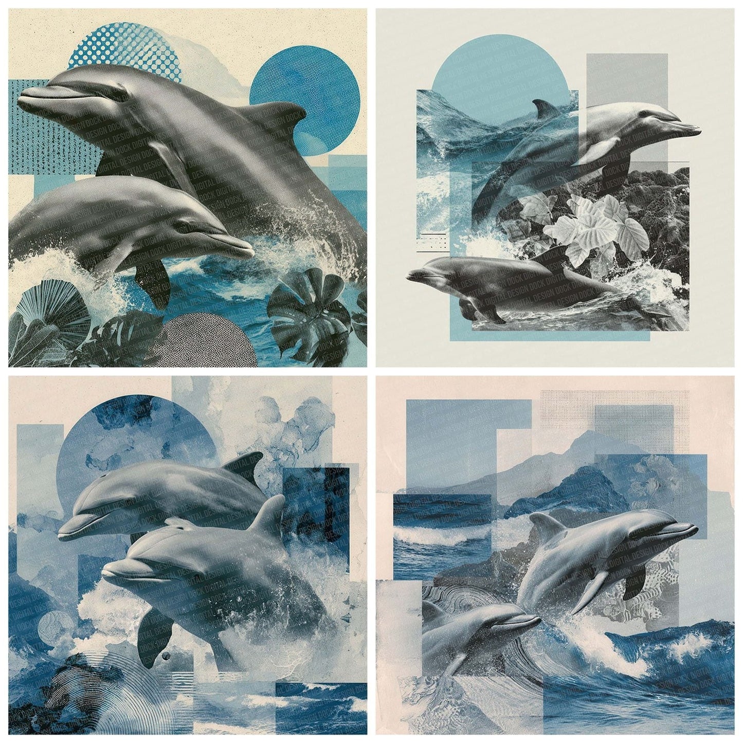 Dolphin Ocean Moodboard Digital Paper Pack (DDD001475)