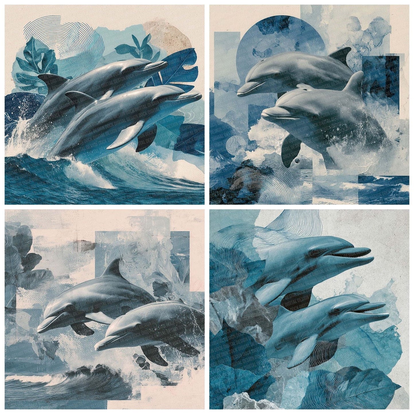 Dolphin Ocean Moodboard Digital Paper Pack (DDD001475)