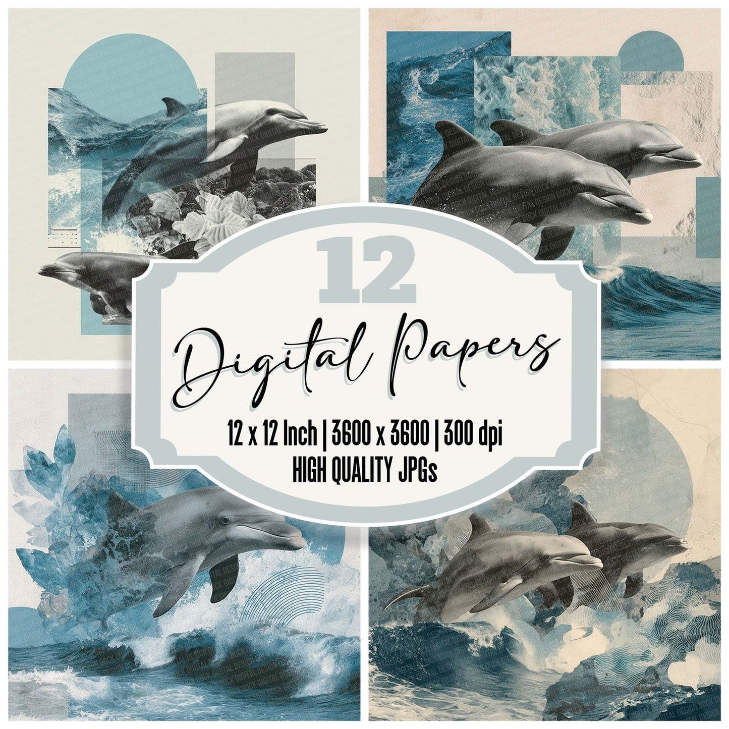 Dolphin Ocean Moodboard Digital Paper Pack (DDD001475)