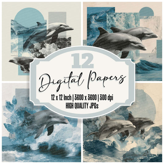 Dolphin Ocean Moodboard Digital Paper Pack (DDD001475)