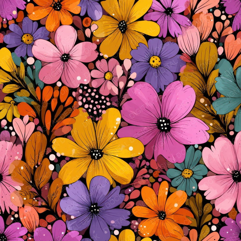 Doodle Cartoon Floral Background Digital Paper Pack (DDD007855)