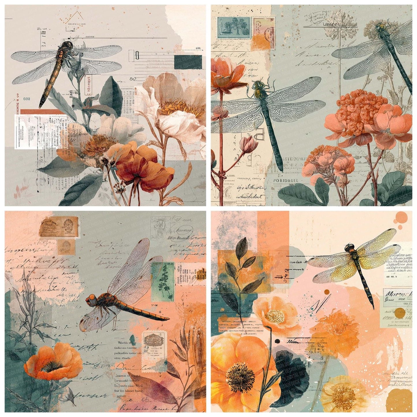 Dragonfly Flora Travel Digital Paper Pack (DDD001481)