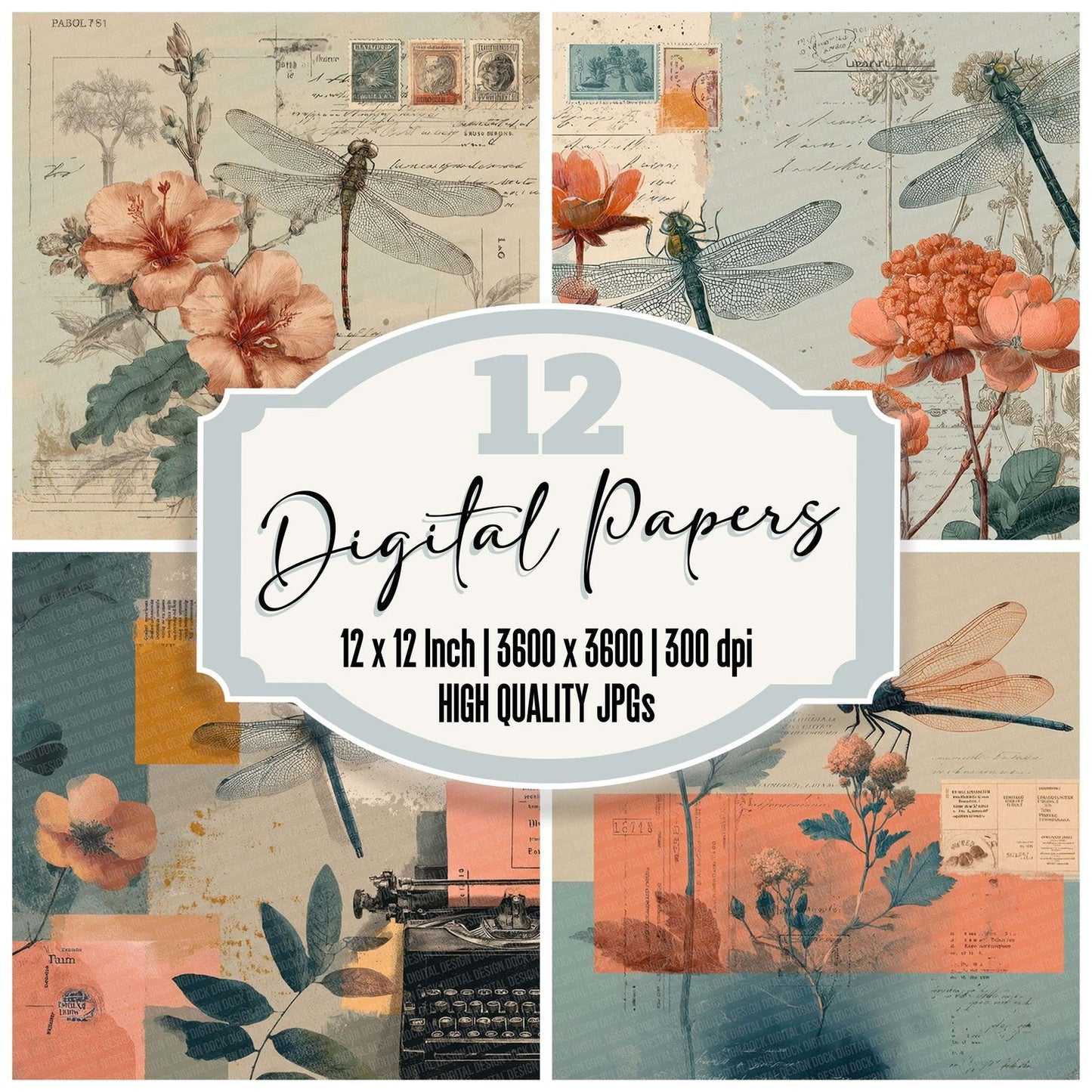 Dragonfly Flora Travel Digital Paper Pack (DDD001481)