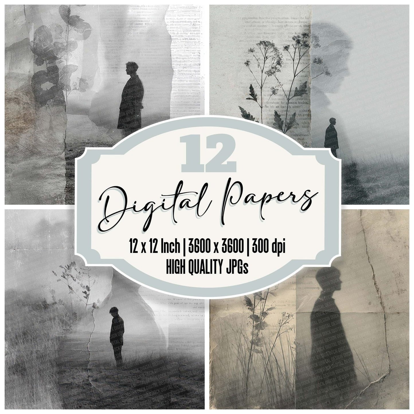 Drift Silhouette Script Digital Paper Pack (DDD001502)