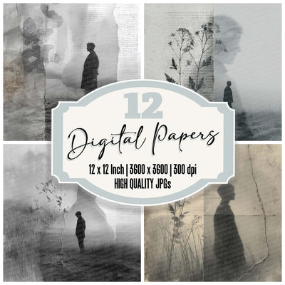 Drift Silhouette Script digital paper pack cover showing four of the 12 papers