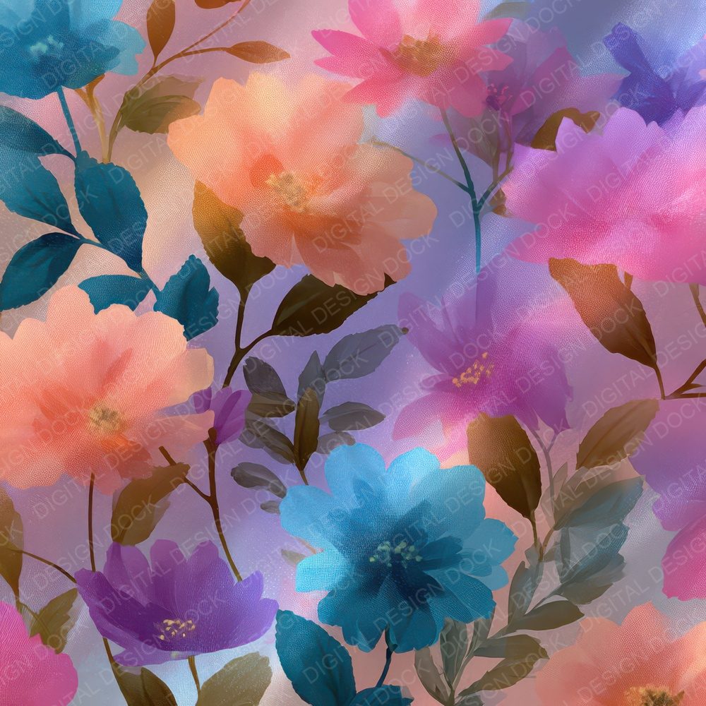 Drifted Neon Rainbow Floral Wash Background Digital Paper Pack (DDD007752)