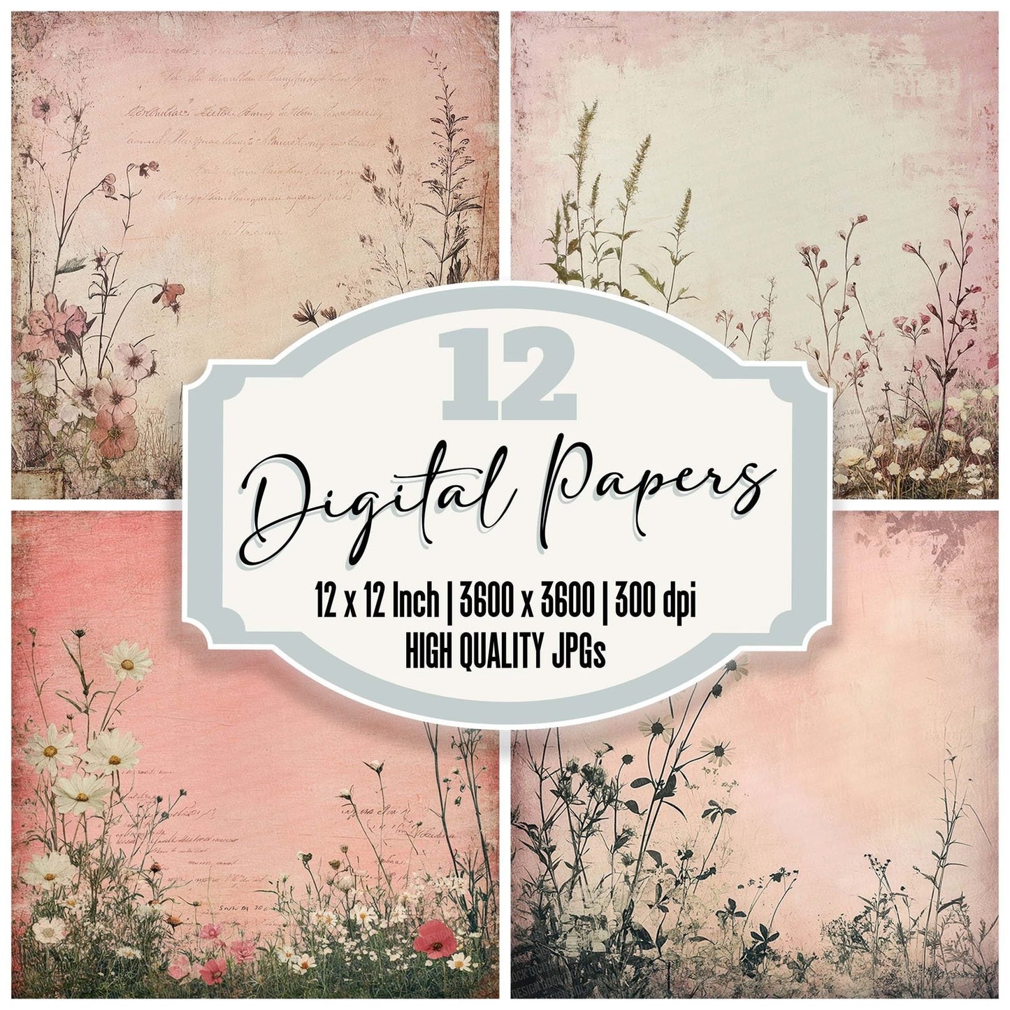 Dusty Pink Flower Frame Digital Paper Pack (DDD001528)