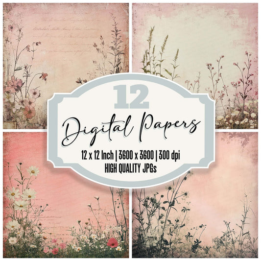 Dusty Pink Flower Frame Digital Paper Pack (DDD001528)