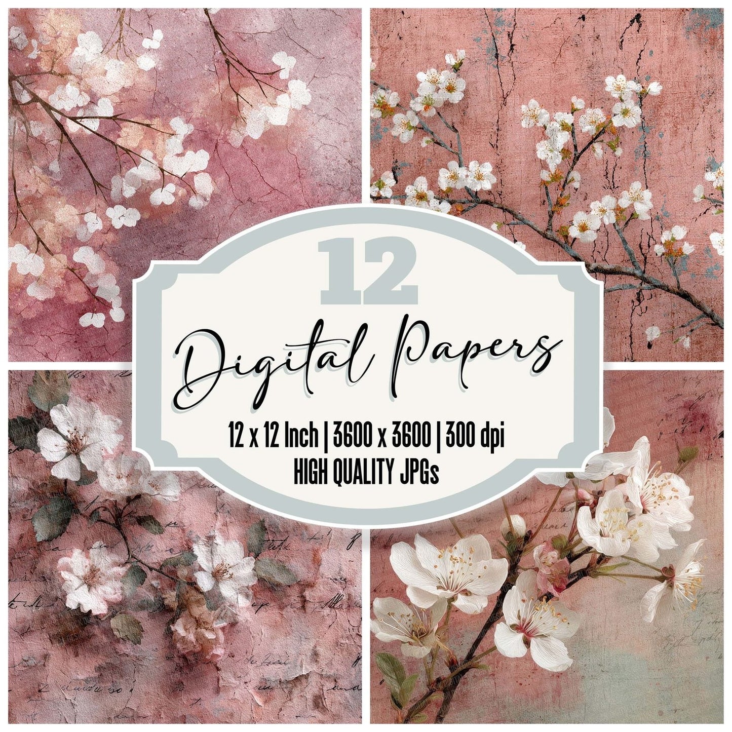 Dusty Rose Fabric Layer Floral Script Digital Paper Pack (DDD001529)