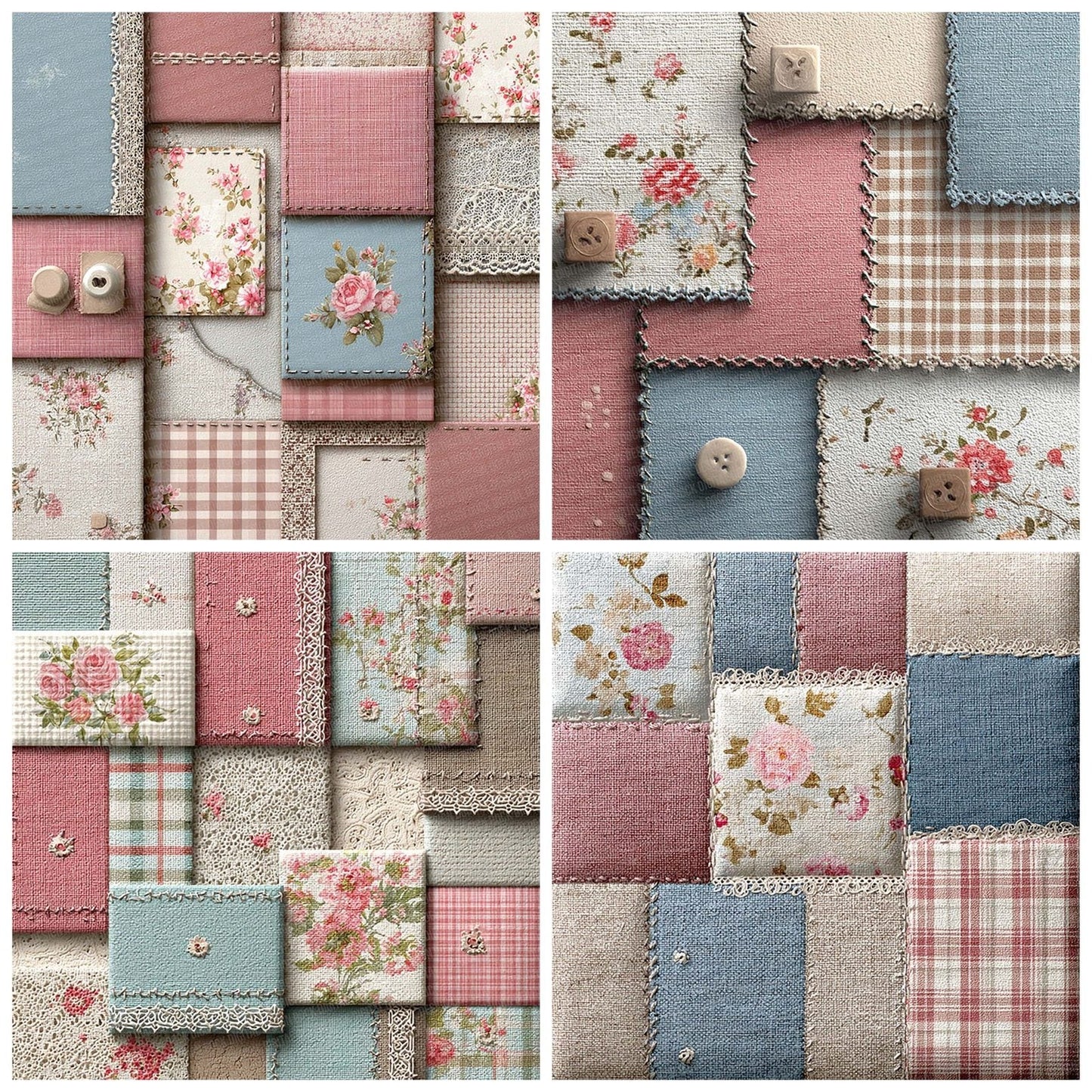 Dusty Rose Lace Patchwork Fabric Digital Paper Pack (DDD001531)