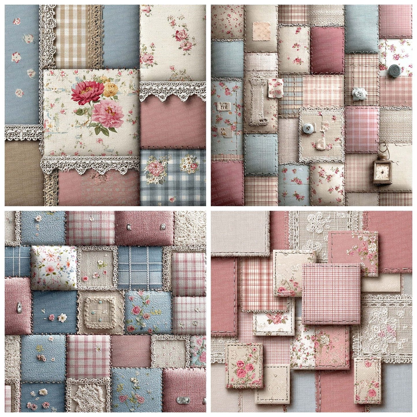 Dusty Rose Lace Patchwork Fabric Digital Paper Pack (DDD001531)