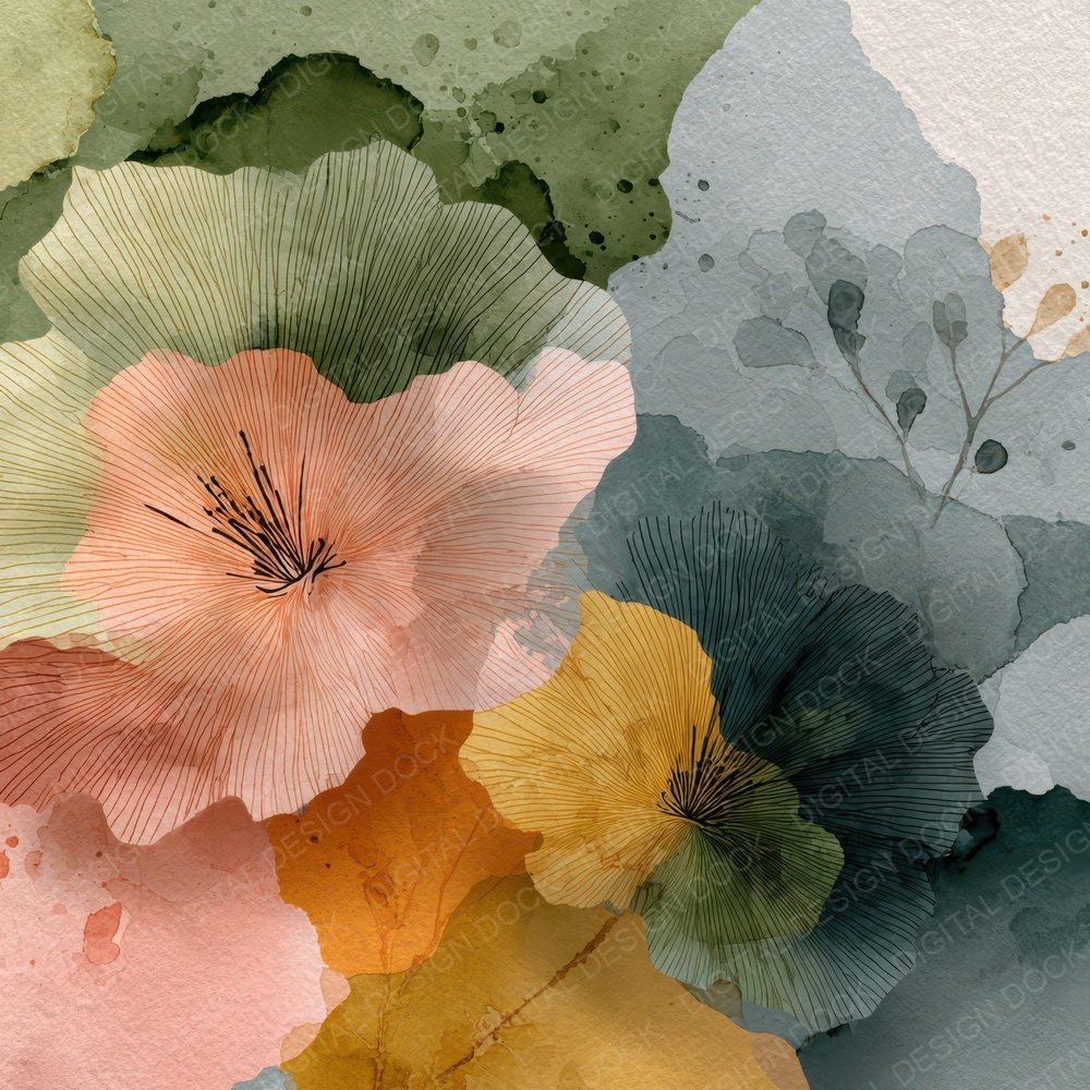 Earth Overlap Floral Wash Background Digital Paper Pack (DDD007753)
