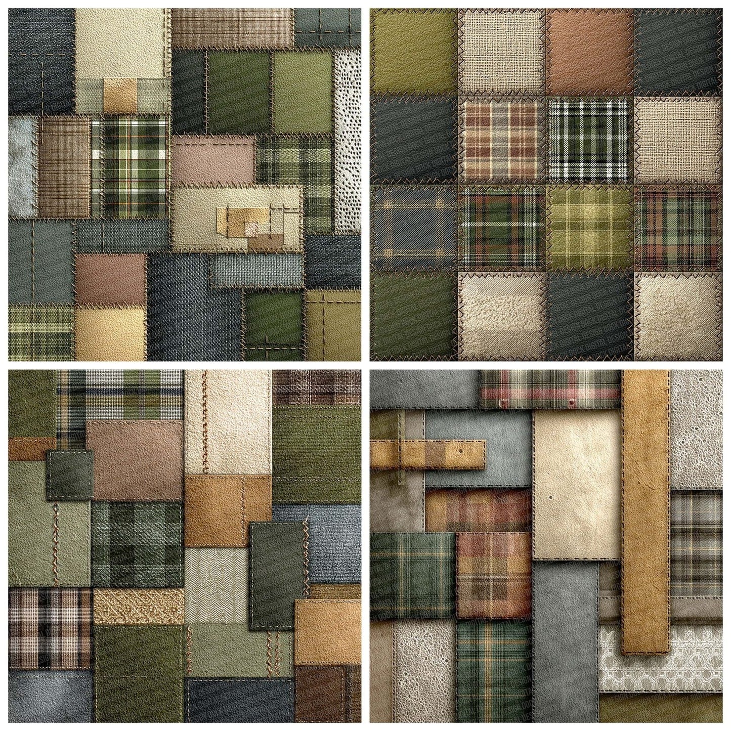 Earth Tartan Lace Patchwork Fabric Digital Paper Pack (DDD001540)