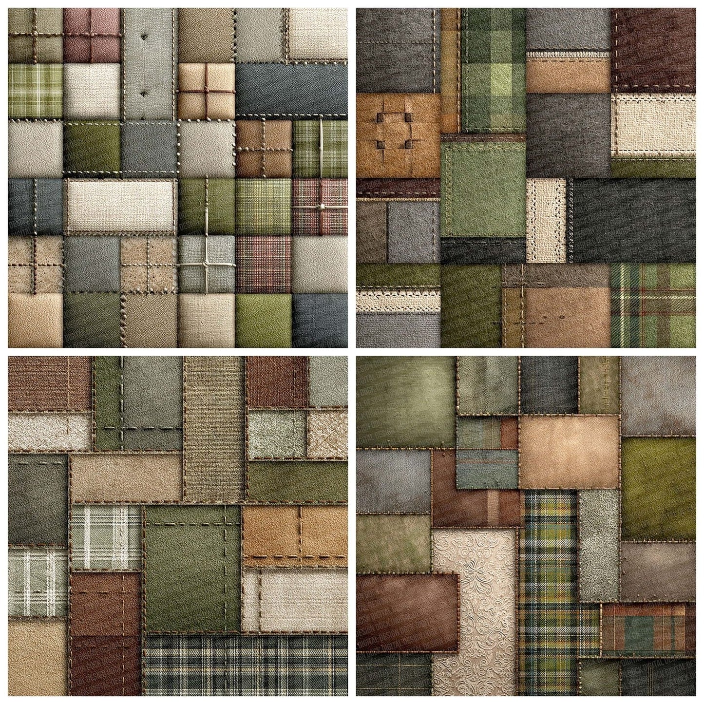 Earth Tartan Lace Patchwork Fabric Digital Paper Pack (DDD001540)