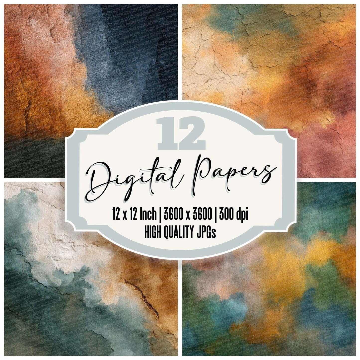 Earthy Watercolour Wash Rainbow Digital Paper Pack (DDD001544)