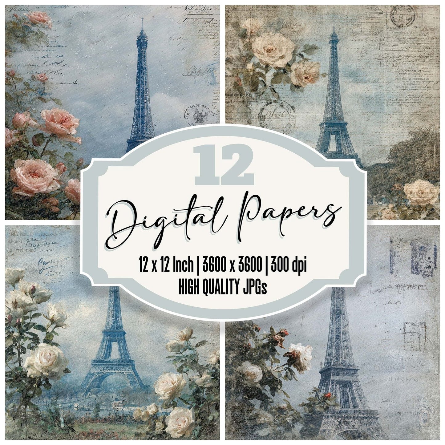 Eiffel Postcard Bloom Digital Paper Pack (DDD007645)